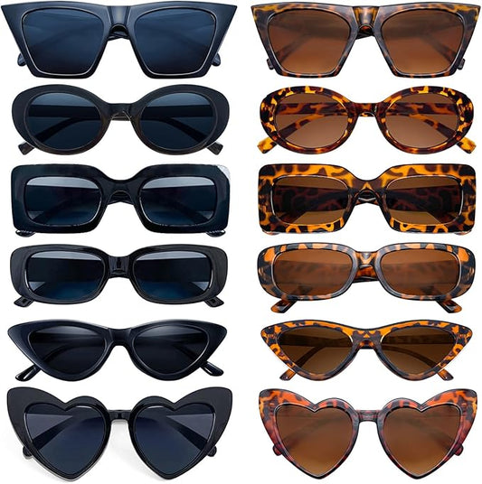 Matcheck 12 Mixed Style Sunglasses Retro Colored Party Glasses Solid Clear Color Costume Bulk Eyeglasses Unisex Adult