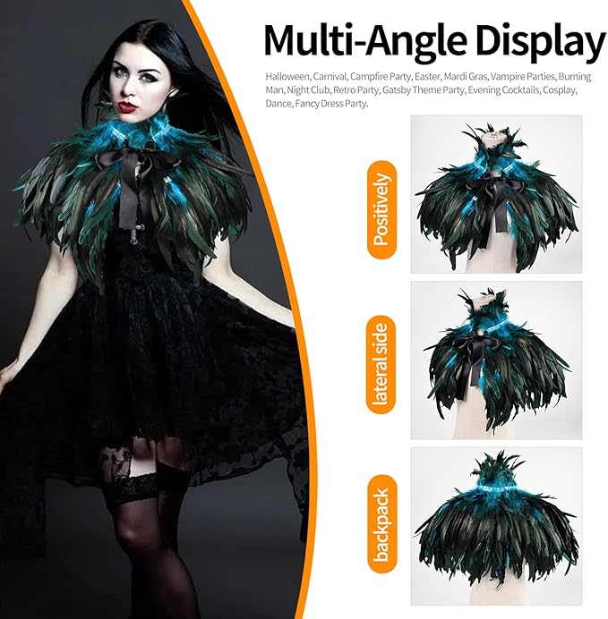 Gothic Natural Feather Shrug Feather Shawl Wrap Cape Victorian Collar for Halloween Cosplay Party Costume Accessories