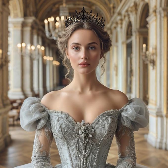 Black Tiara for Women Crystal Queen Crowns Rhinestone Princess Tiaras for Girl Wedding Headband for Bride Hair Accessories for Halloween Costume Birthday Party Prom Mother's Gifts