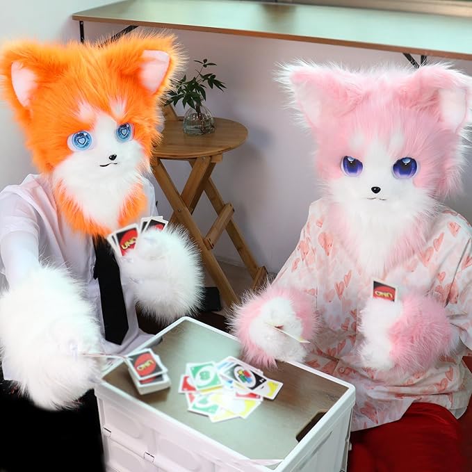 HAOAN Animal Furry Fursuit Head Mask Plush Cat Fox Mask Costume Props for Halloween Party