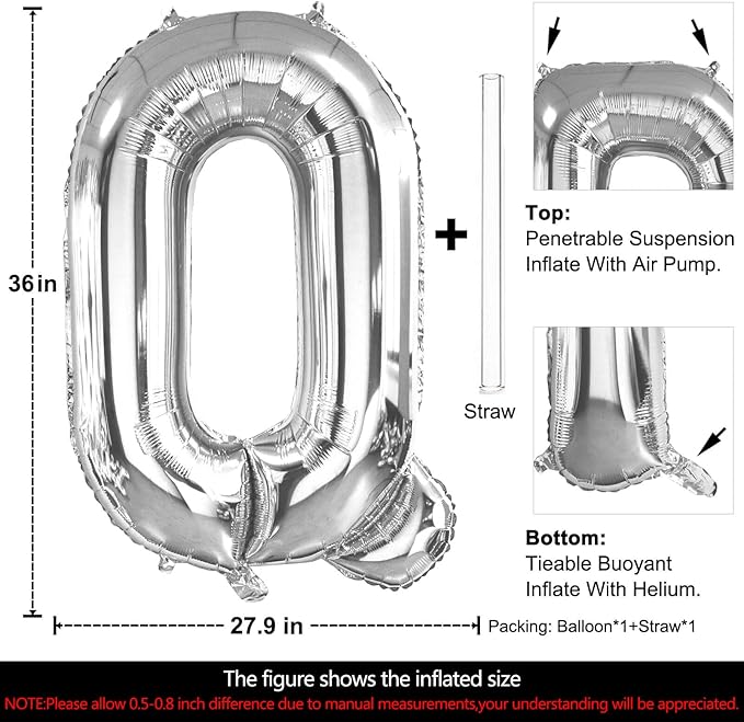Lovoir 40 Inch Large Silver Letter Q Balloons Big Size Jumbo Mylar Foil Helium Balloon for Birthday Party Celebration Decorations Alphabet Silver Q