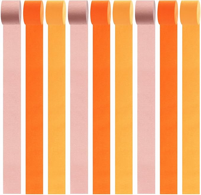 Pink Orange Groovy Party-Decorations Streamers - 8 Rolls Fall Autumn Thanksgiving Harvest Crepe Tissue Paper Streamer,Birthday Baby Bridal Shower Engagement Wedding Garland Decor Panduola