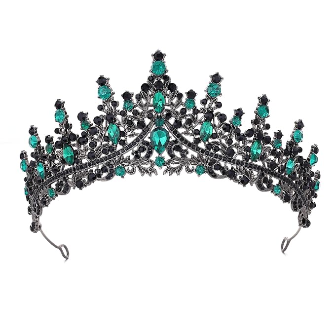 Black Green Tiara for Women Crystal Queen Crowns Rhinestone Princess Tiaras for Girl Wedding Headband for Bride Hair Accessories for Halloween Costume Birthday Party Prom Mother's Gifts