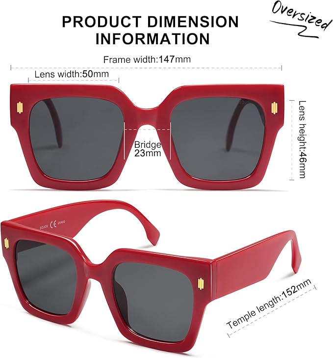 SOJOS Vintage Oversized Square Sunglasses for Women,Retro Womens Luxury Big Large Sun Glasses UV400 SJ2194