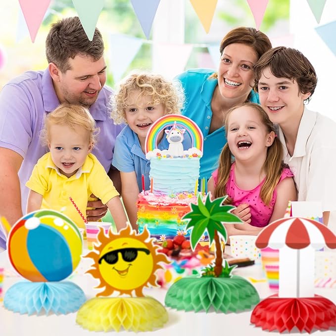 10 Pcs Summer Pool Honeycomb Table Centerpieces Decorations Beach Hawaii Theme Birthday Party Paper Table Topper Photo Props for BBQ Summer Pool Party Beach Favor Supplies