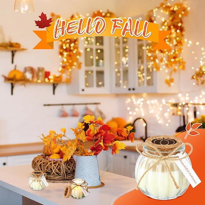 Lounsweer Set 12 Pumpkin Shaped Candles 5 oz Cute Scented Fall Pumpkin Candles Gift Farmhouse Home Table Halloween Decoration(Clear)