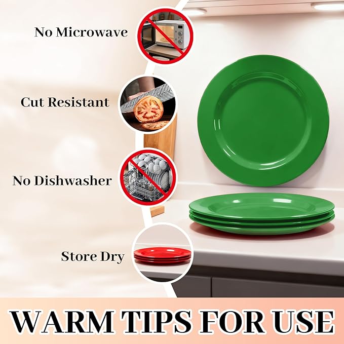 MENDENG 50PCS Green Plastic Plates for Party, 25x10.25 Dinner Plates & 25x7.5 Dessert Plates, Heavy Duty Disposable Plastic Plates for Party Birthday Christmas