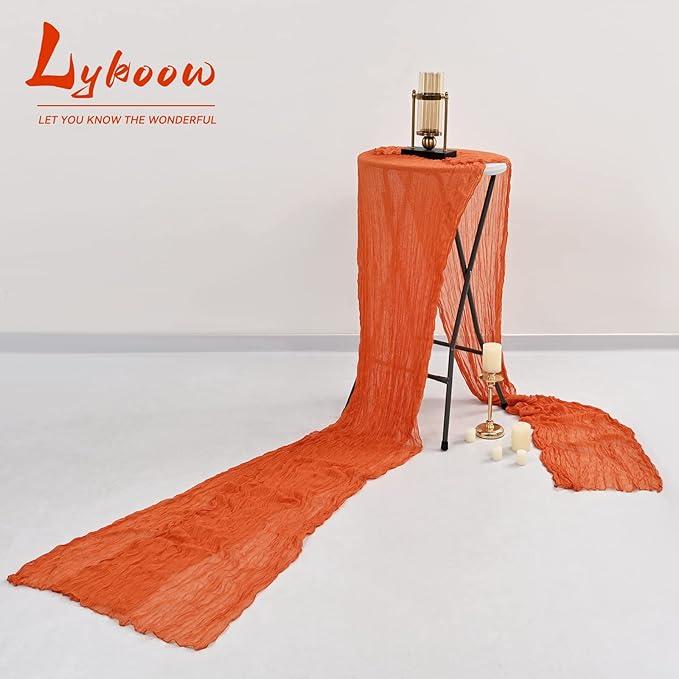 5 Packs Orange Cheesecloth Table Runner, 10Ft x 35" Orange Rustic Gauze Boho Wedding Table Runner Decoration, Wedding Table Decor Table Cloth for Wedding Party Bridal Shower Table