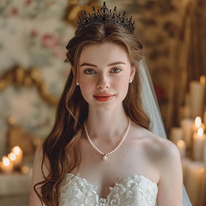 Black Tiara for Women Crystal Queen Crowns Rhinestone Princess Tiaras for Girl Wedding Headband for Bride Hair Accessories for Halloween Costume Birthday Party Prom Mother's Gifts