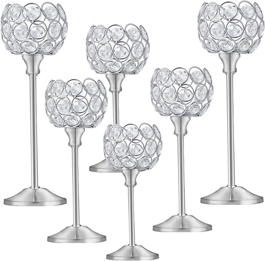 Crystal Candle Holders Set of 16 for Wedding Centerpieces Gold Or Silver Candle Holders Bulk Decorative Tealight Candle Holder for Wedding, Party,Table Centerpieces Decoration (Silver, 2 Sets(6 Pcs))