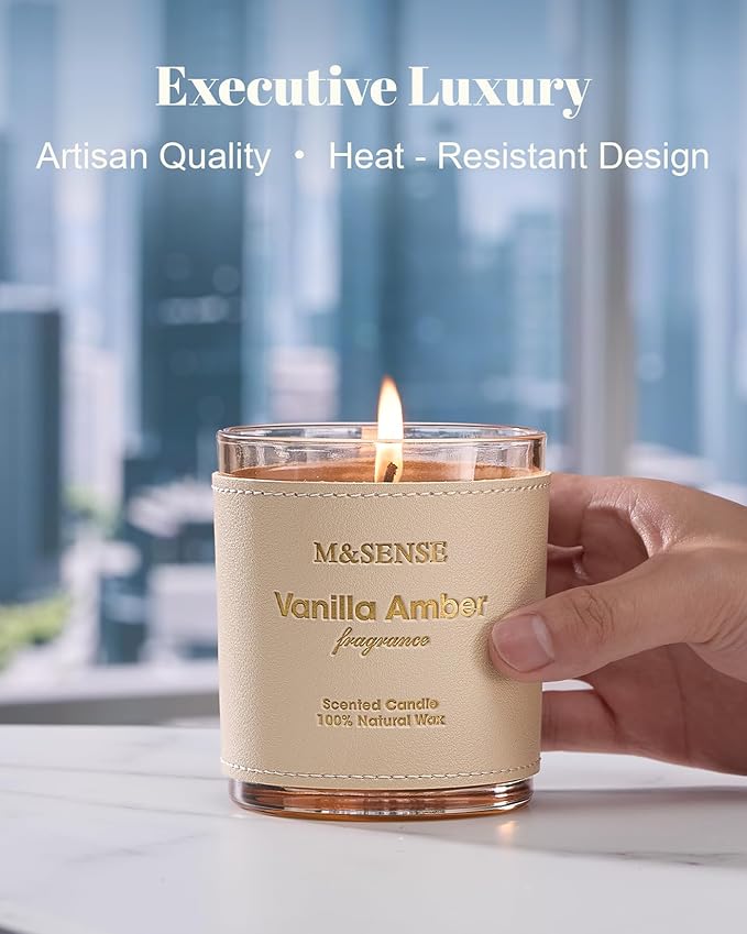 M&SENSE Vanilla Amber Scented Candles-Vegan Soy Wax, No Toxin 10oz 42-Hour Long Burning Time,Winter Cozy Relaxing Fall Calming Candle for Bathtub & Sleep, Housewarming Thanksgiving Christmas Gift