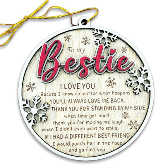 Bestie Christmas Ornament 2025 – Funny Best Friend Ornament, Wooden Holiday Tree Decoration, Sentimental Friendship Gift for Women, BFF Keepsake, Funny Present for Bestie
