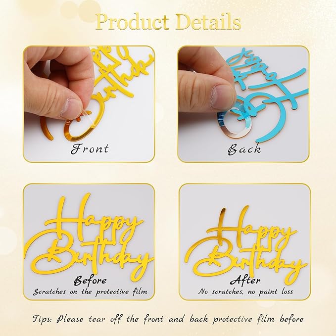 10 PCS Gold Birthday Cake Topper Mirror Acrylic Happy Birthday Cake Toppers Double-Sided Dessert Decorations for Girls Women's Party Supplies Cake Charm Supplies for Birthday Party