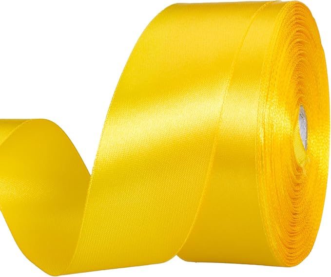 1 1/2 Inch Yellow Solid Satin Ribbon, 50 Yards Craft Fabric Ribbon for Gift Wrapping Floral Bouquets Wedding Party Decoration