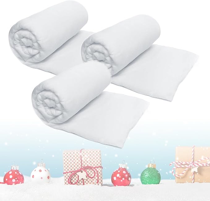 PREXTEX Artificial Snow Roll - Pack of 3 Large Snow Blanket for Table Decor and Holiday Decorations - White Christmas Decor for Christmas Village Sets, Xmas Party Decorations