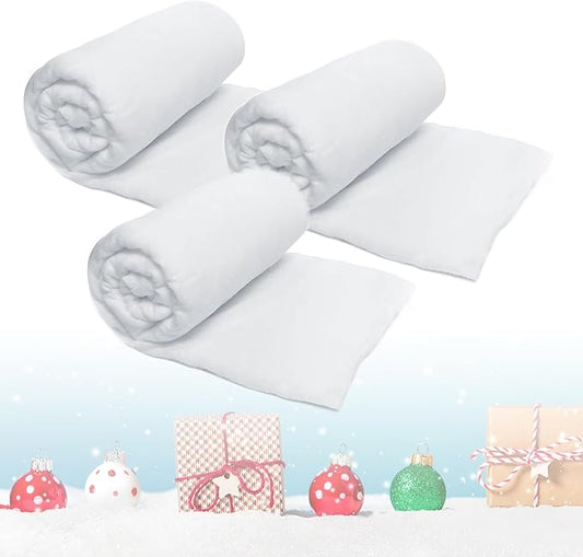 PREXTEX Artificial Snow Roll - Pack of 3 Large Snow Blanket for Table Decor and Holiday Decorations - White Christmas Decor for Christmas Village Sets, Xmas Party Decorations