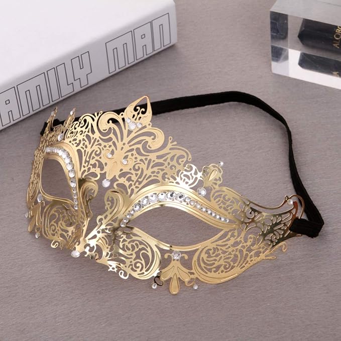 MYMENU Masquerade Mask for Couples Women Metal Rhinestone Venetian Party Evening Prom ball