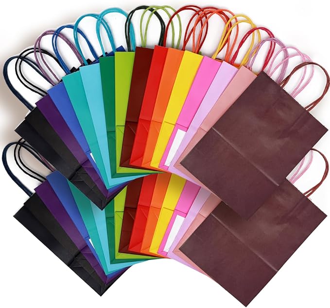 qiqee 13''x10 x5 Large Gift Paper Bags with Handles Bulk 32-Packs Gift Bags 16 Different Senior Color Bags Multiple Uses（Large Size）