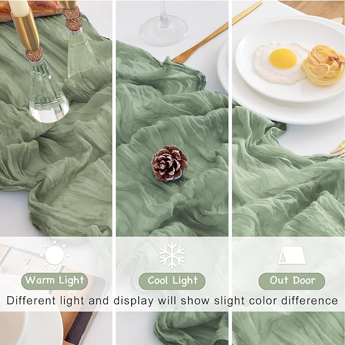 10 Pack Sage Green Table Runner 120 Inch Cheesecloth Table Runner 10FT Boho Gauze Table Runner Long Cheese Cloth Table Runner Semi Sheer Runners for Wedding Bridal Baby Shower Party