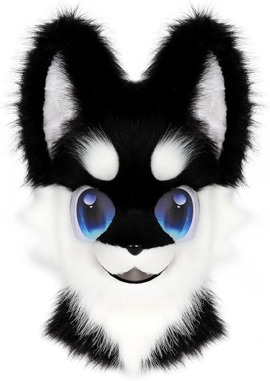 Animal Full Head Dog Mask Fursuit Therian Plush Realistic Masks for Party Halloween Cosplay Costume Accessory