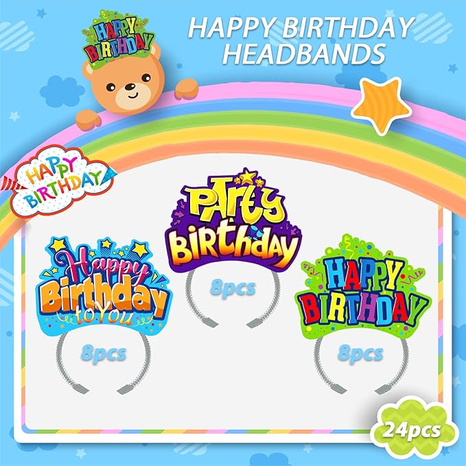 KKBES Happy Birthday Headbands, Paper Birthday Party Hats, 3 Patterns for Children and Adults Celebrating Birthdays