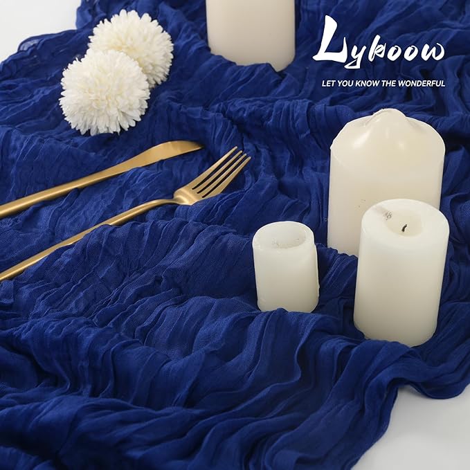 5 Packs Cheesecloth Table Royal Blue, 10Ft x 35" Dark Blue Rustic Gauze Boho Wedding Table Runner Decoration, Wedding Table Decor Table Cloth for Wedding Party Bridal Shower Table