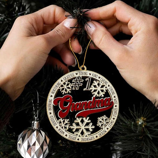 #1 Grandma Wooden Christmas Ornament – Rustic Holiday Tree Hanging Decoration, Thoughtful Xmas Gift for Grandma, Stocking Stuffer Keepsake