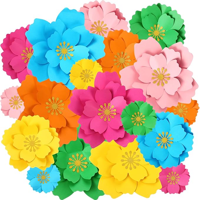 MotiMind 18 Pcs Mexican Paper Flowers Decor for Wall DIY Paper Fiesta Bulletin Board 3D Colorful Mexican Backdrop Decoration for Classroom Back to School Carnival and Holiday Party(Circular,Rainbow)