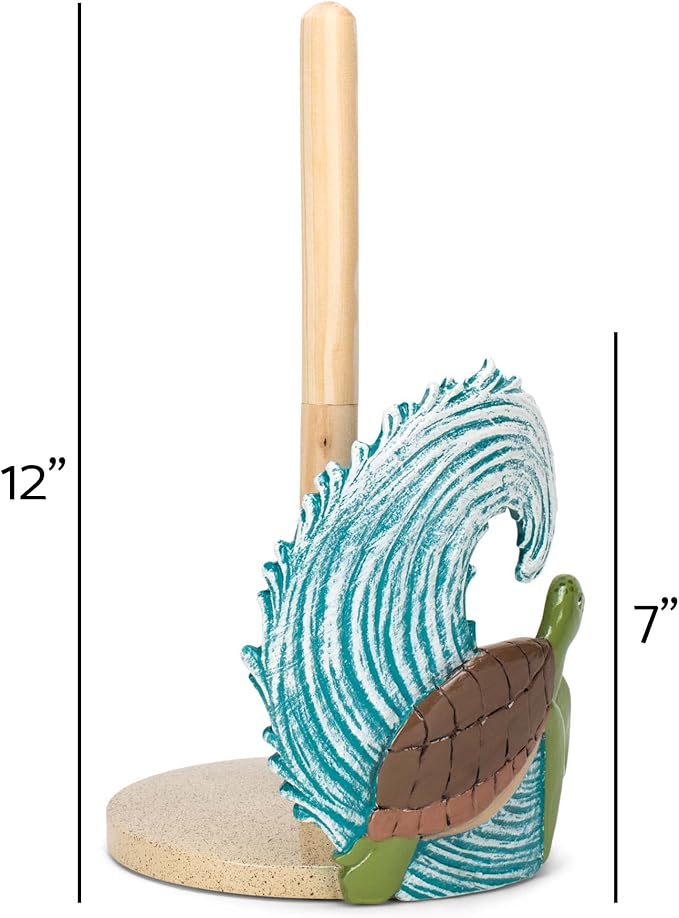 Elanze Designs Turtle Ocean Wave 12 inch Resin and Wood Paper Towel Holder