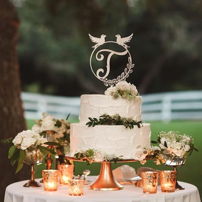 LINGTEER Personalized Inital Letter T Wood Cake Topper Perfect for Birthday Rustic Wedding Anniversary Party Keepsake Decoration