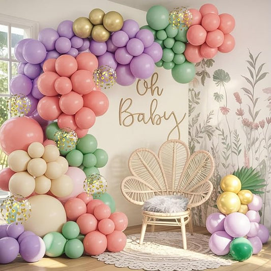 Dusty Green Purple Pink Balloon Arch Kit, Fairy Wildflower Balloon Garland Sage Green Blush Pink Lavender Purple Gold Balloons for Flower Floral Wonderland Baby Shower Wedding Birthday Party Decor