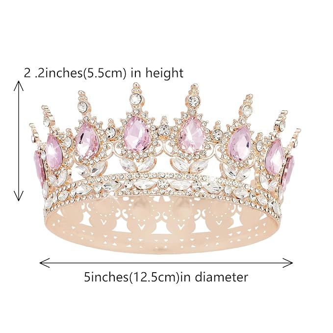Queen Crown Rhinestone Wedding Crowns and Tiaras for Women Costume Party Hair Accessories Princess Birthday Crown Crystal BridalCrown(Rose Gold Pink Crown)