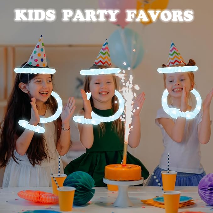 24 PCS White Glow Sticks Party Favors for Kids,Christmas LED Light Up Necklaces Bracelets Accessories for Toddlers,Glow Dance Wedding Camping Party Supplies Decorations Stocking Stuffer for Boys Girls