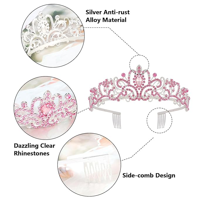 CIEHER Princess Crown and Birthday Sash Set, Pink Tiara for Women, Birthday Decorations for Girls, Gifts