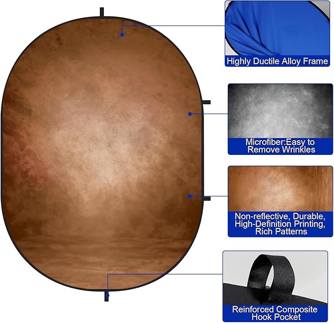 Kate Collapsible Backdrop Pop Up Photo Backdrops Grey Brown Portable Background for Portrait Photography, for Video Conference, for Live Stream, 5x6.5ft