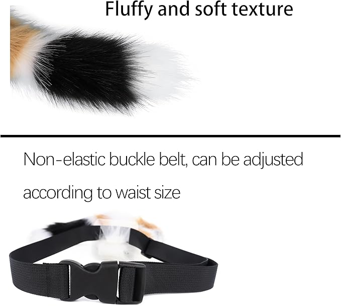 QinRuan Animal Cosplay Costume Accessories Furry Faux Fur Cat Ears Headband and Fox Tail Set Halloween Accessory