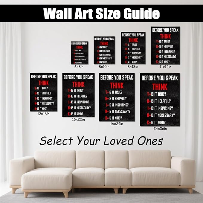 Think Before You Speak Motivational Wall Decor, Inspirational Wall Art for Office & Home, Positive Quotes Canvas Prints Ready to Hang, Uplifting Office Wall Art for Living Room or Bedroom