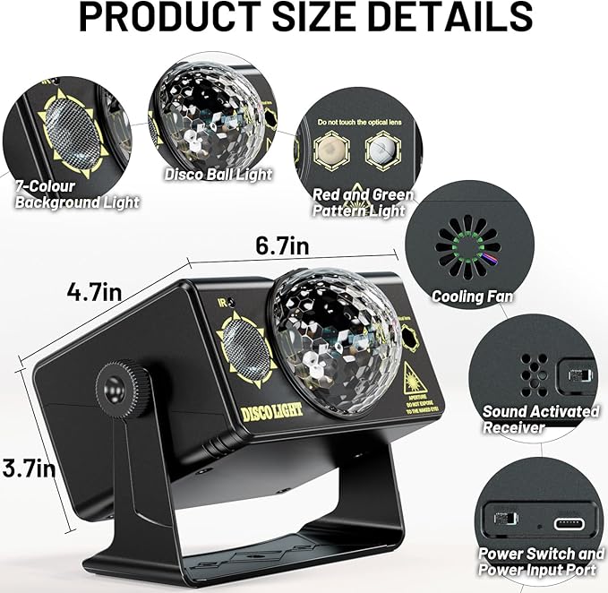 Party Lights Dj Disco Light Disco Ball Stage Strobe Lights LED Projector Sound Activated with Remote Control for Parties Xmas Club Bar Gift Birthday Rave Christmas Home Room Decoration