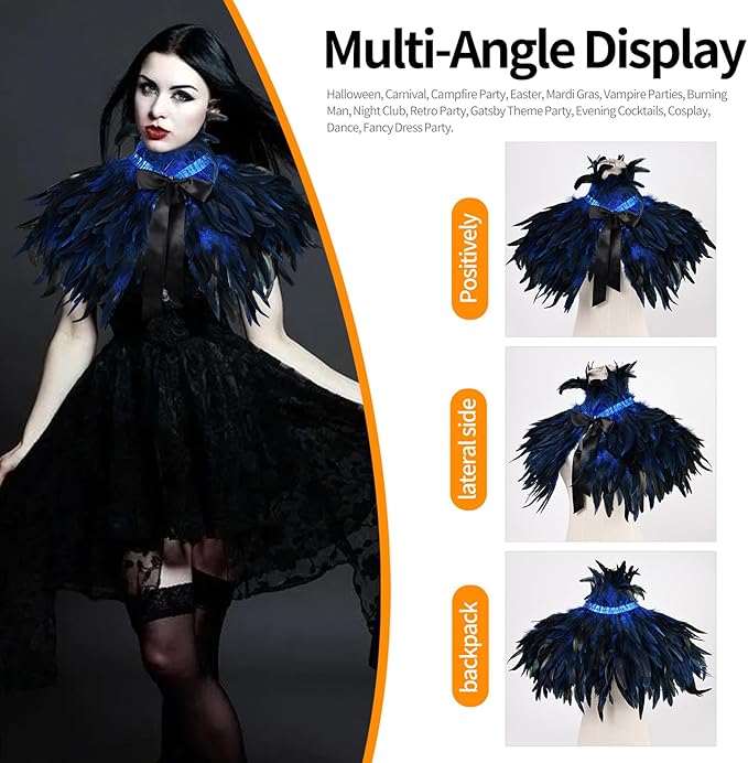 Gothic Natural Feather Shrug Feather Shawl Wrap Cape Victorian Collar for Halloween Cosplay Party Costume Accessories