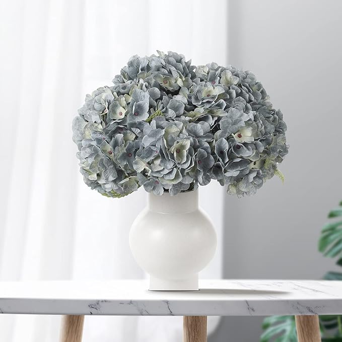 Kimura's Cabin 2Bouquets Fake Flowers Silk Hydrangea Artificial Flowers Bouquets 10Heads for Indoor Home Table Centerpieces Wedding Party Decoration (Lake Blue, Pack of 2)