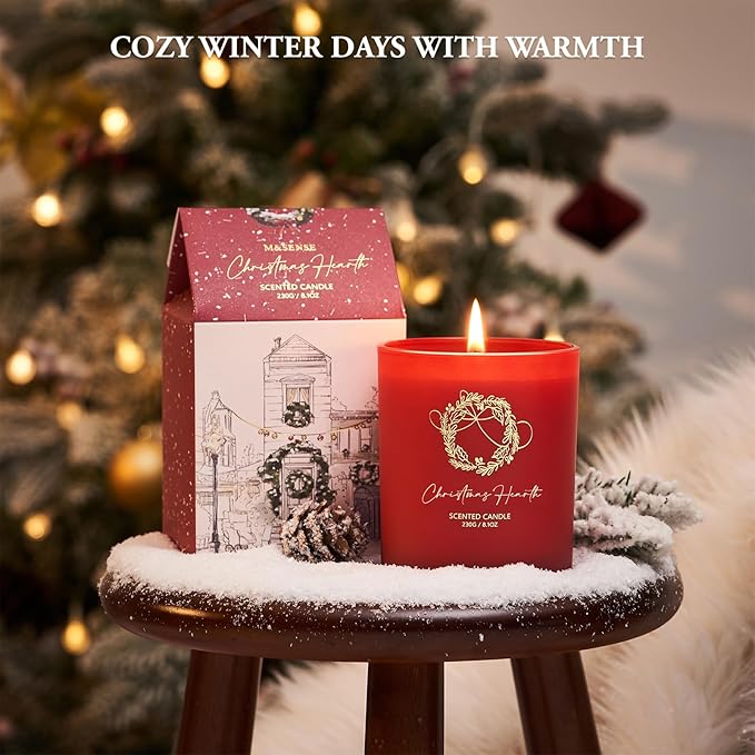 M&SENSE Christmas Holiday Candle - Christmas Hearth Scent, 8.1oz Soy Wax, Ideal Winter Home Decor Gift for Women and Men