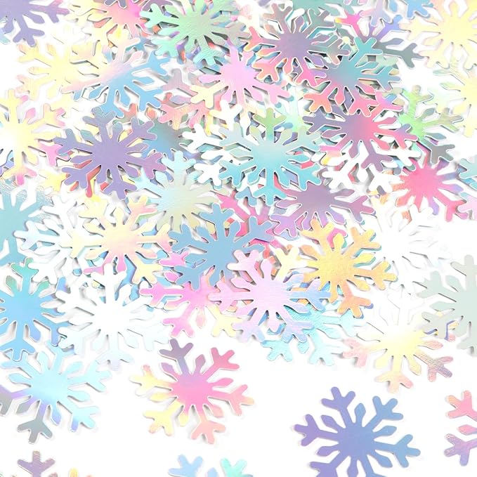 Snowflake Snow-Iridescent Party-Decorations Frozen Paper-Confetti - 100pcs Glitter Christmas Holographic Table Confetti,Winter Wonderland Birthday Supplies New Year Baby Shower Decor Lasting Surprise