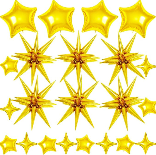 22 Pcs Gold Star Balloons,22/18/10 Inch Star Foil Mylar Balloon,Spike Balloon and Four Pointed Balloons for Party Supplies Christmas Birthday Wedding Photo Booth (Gold)
