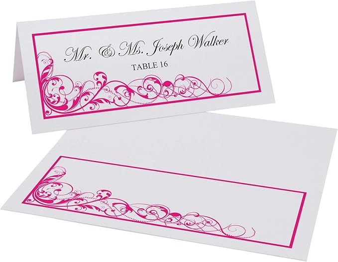 Scribble Vintage Swirl Place Cards, Fuschia (Choose Color), Set of 25, Pre-cut and Scored - Wedding, Party, Dinner, and Special Events - Made in the USA