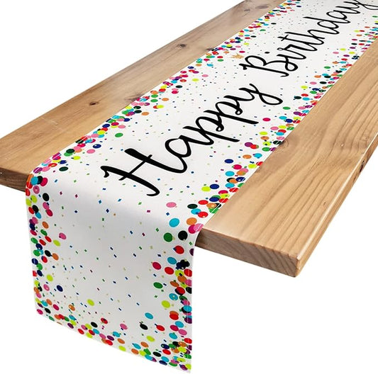 Letjolt Happy Birthday Table Runner 72 Inches Birthday Centerpieces for Tables Birth Day Party Sign Polka Dots Table Decoration, White