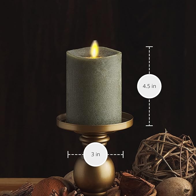 Luminara - Flameless LED Battery Operated Flickering Pillar Candles - Stone Grey - Pack of 1-3x4.5 - Realistic Moving Flame Real Wax Indoor/Outdoor