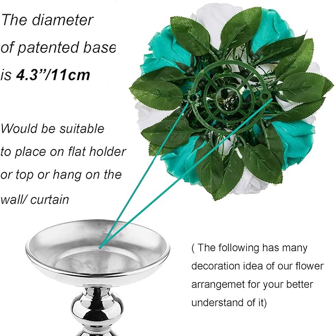 BLOSMON Teal Flowers Artificial Centerpieces: 6 Pcs Fake Roses Flowers Balls for Wedding Dinning Table - Faux Silk Kissing Floral Arrangement for Home Party Event Decor