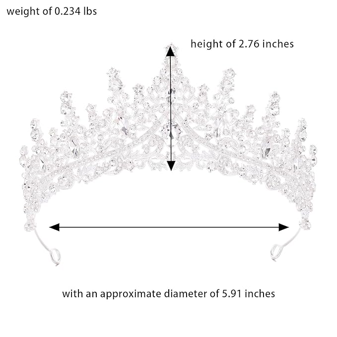 Silver Tiara for Women Crystal Queen Crowns Rhinestone Princess Tiaras for Girl Wedding Headband for Bride Hair Accessories for Halloween Costume Birthday Party Prom Mother's Gifts