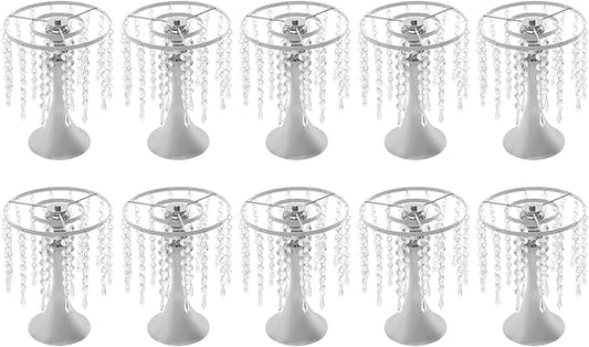 Wedding Centerpieces Sliver Vases,10PCS Metal Flower Candle Holder with Sparkling Crystal Beads,Crystal Flower Vase Metal Flowers Stand for Party Tables Decorations