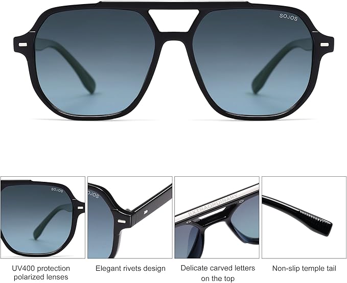 SOJOS Retro Trendy Aviator Polarized Sunglasses Men Women Vintage 70s Square Stylish Frame Sun Glasses SJ2283